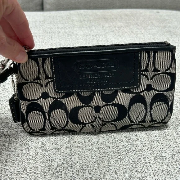 Coach Signature Black and Tan Wristlet - Picture 4 of 4